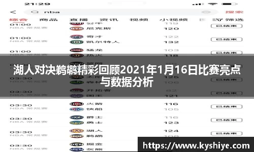 湖人对决鹈鹕精彩回顾2021年1月16日比赛亮点与数据分析